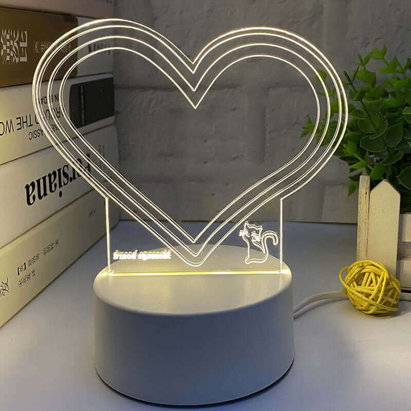 Petite lampe de nuit 3D, tableau de notes lumineux de bureau