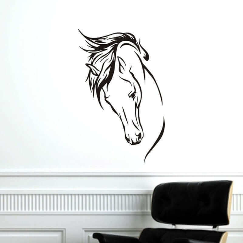 Autocollant mural tête de cheval, salon, chambre à coucher, Art