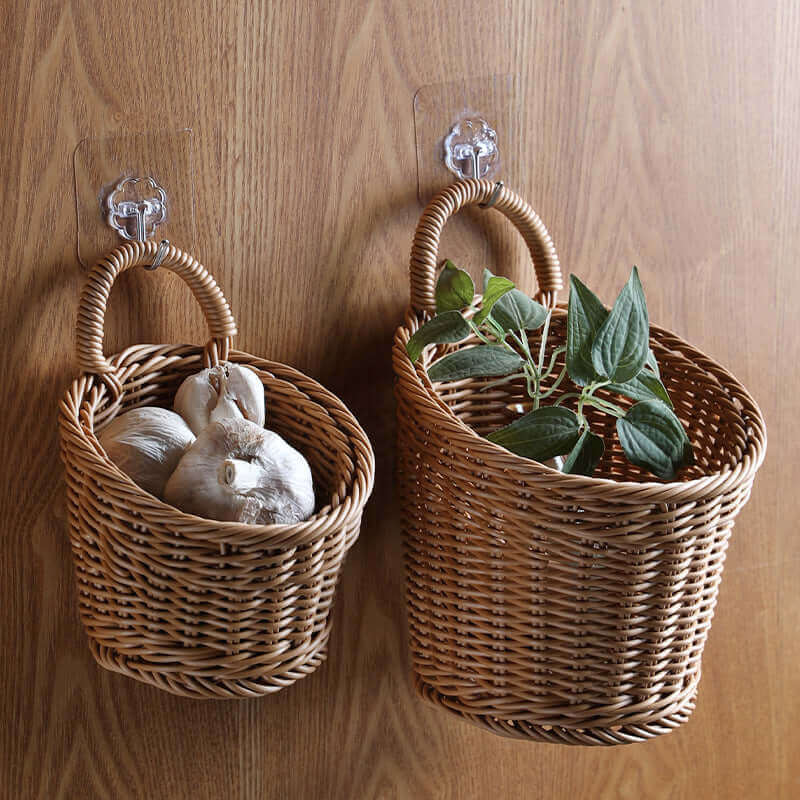 Japanese Style Plastic Wicker Storage Baskets for Organizing