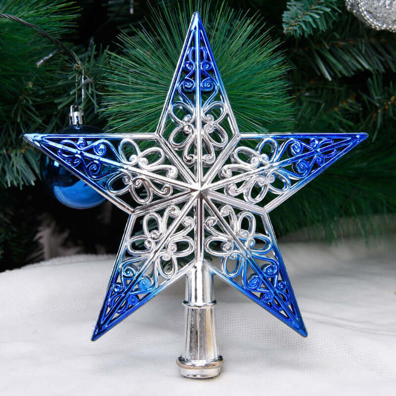 Gold Plating Three-dimensional Hollow Plastic Christmas Tree Decorations Top Star