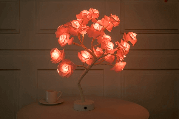 Lampe LED à piles USB en forme de fleur de Rose, luminaire décoratif d'intérieur, idéal pour une Table, un bonsaï, une chambre à coucher ou une chambre à coucher