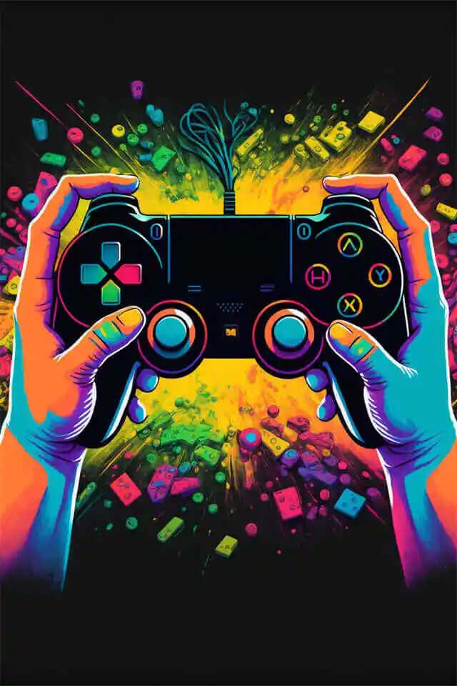 Buntes Neon-Gamer-Controller-Leinwandposter