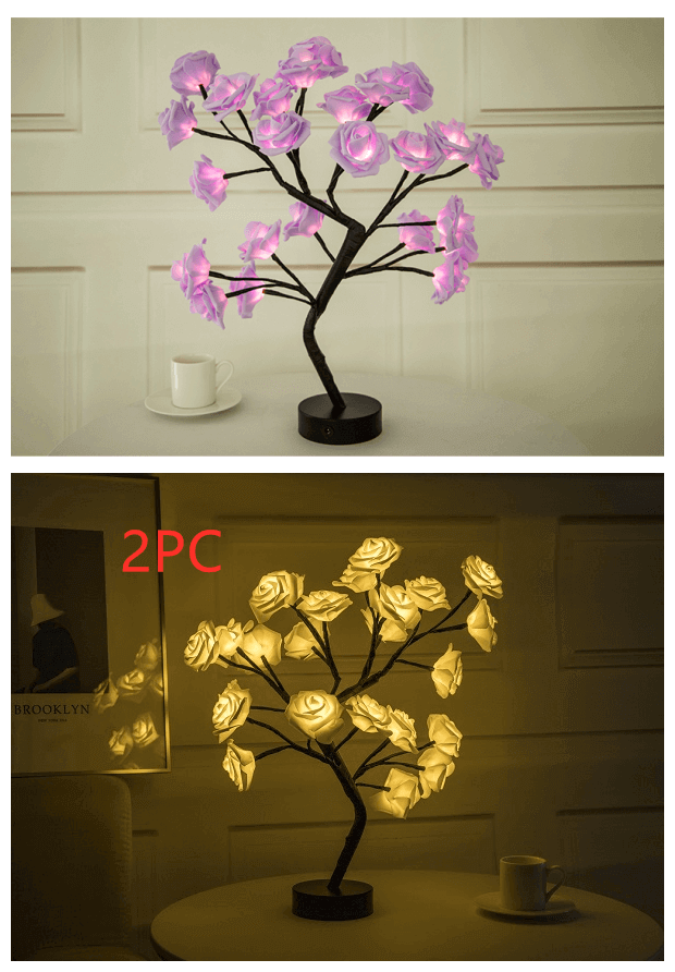 Rosen-Blumen-Lampe, USB, batteriebetrieben, LED-Tischlampe, Bonsai-Baum, Nachtlichter, Girlande, Schlafzimmer, Dekoration, Lichter, Heimdekoration