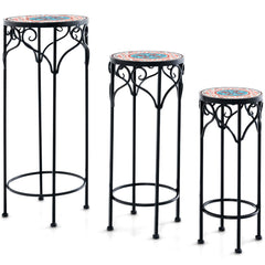 Présentoir à fleurs décoratif avec plateau en céramique pour patio