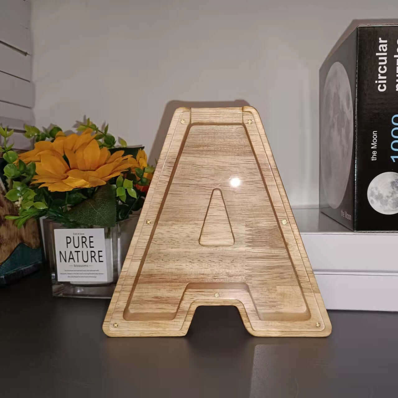 Modern Simplicity Letter Coin Bank Wooden Ornaments for Christmas Decor