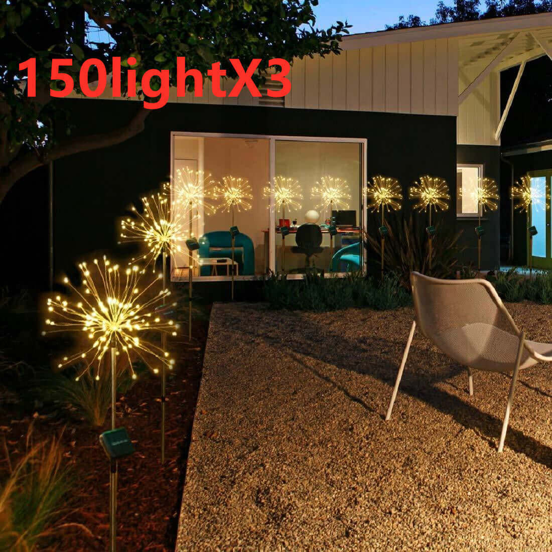 Nouvelle prise de terre feu d'artifice solaire éclairage LED chaîne fil de cuivre décoration de jardin extérieur étoiles lumières lumières de noël