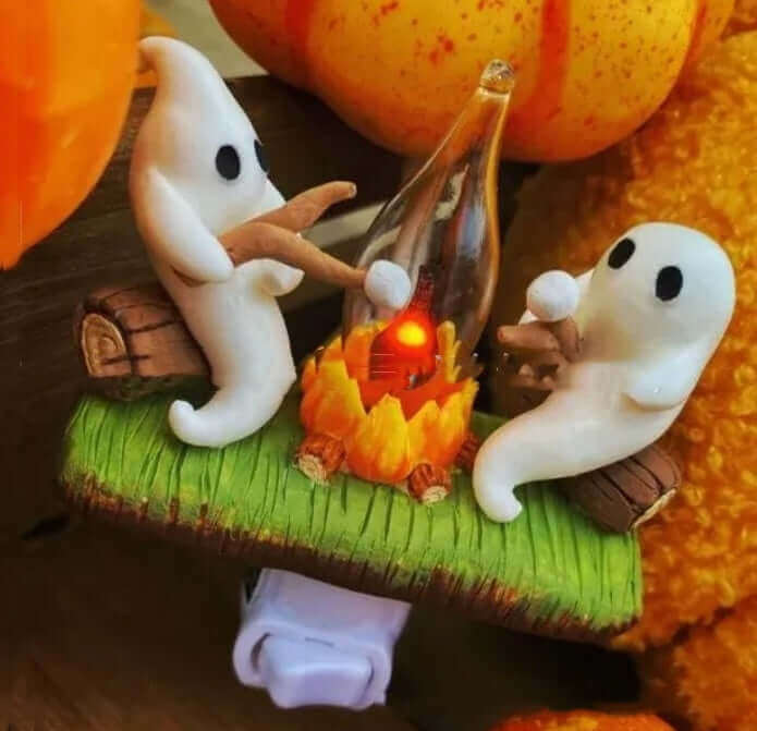 2024 geist Lagerfeuer Flackern Nachtlicht 2 Geister Braten Stecker Wand Spooky Feuer Marshmallow Nacht Licht Für Halloween Decor