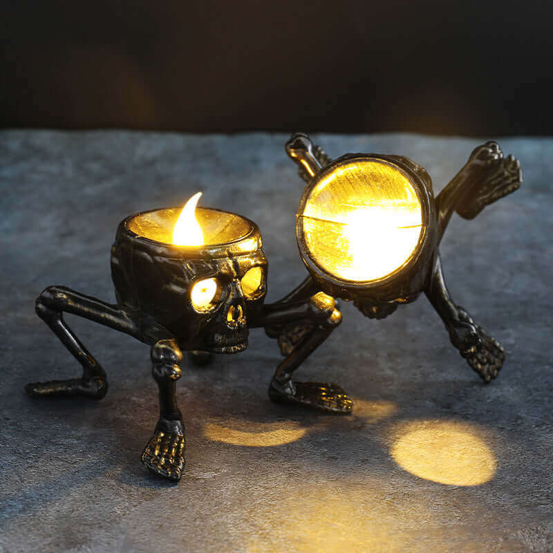 Lampe à bougie manuelle en forme de crâne pour Halloween, accessoire de décoration d'ambiance