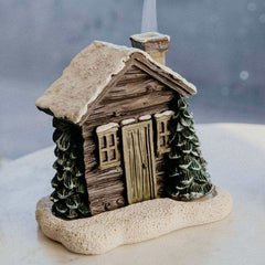 Log Cabin Incense Burner Rustic Christmas Chimney Hut Incense Cone Burner Collectible Resin Statue Table