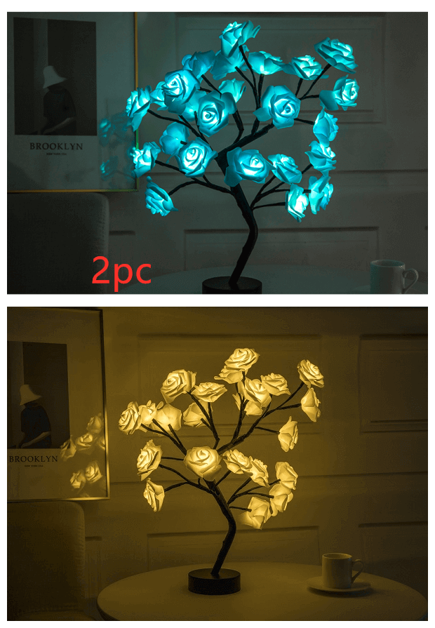 Rosen-Blumen-Lampe, USB, batteriebetrieben, LED-Tischlampe, Bonsai-Baum, Nachtlichter, Girlande, Schlafzimmer, Dekoration, Lichter, Heimdekoration