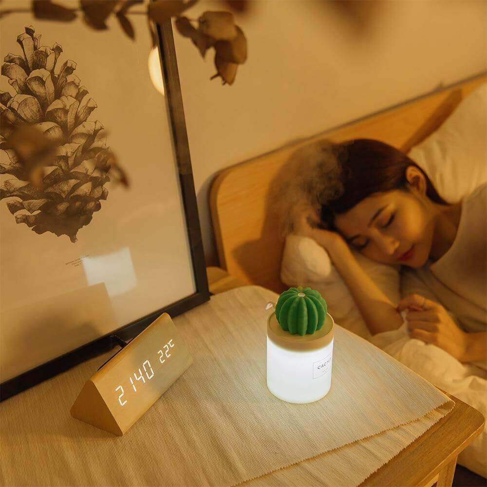 Humidificateur d'air à lumière LED douce de 280ML, diffuseur d'huile essentielle et d'arôme ultrasonique de Cactus pour maison et voiture, Mini purificateur d'air USB