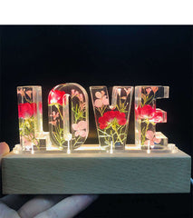 Lampe de table créative à fleurs séchées, veilleuse avec lettres d'amour