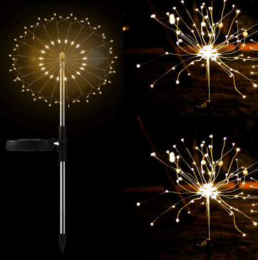 Nouvelle prise de terre feu d'artifice solaire éclairage LED chaîne fil de cuivre décoration de jardin extérieur étoiles lumières lumières de noël