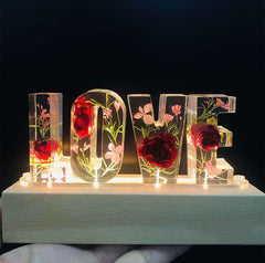 Lampe de table créative à fleurs séchées, veilleuse avec lettres d'amour