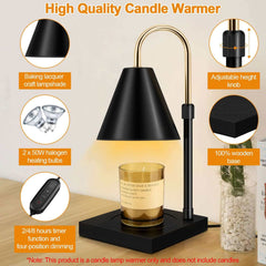 Candle Warmer Lamp with Timer - Dimmable and Adjustable Height, Compatible with Jar Candles, Electric Wax Melter for Home Decor, Wooden Base in Black