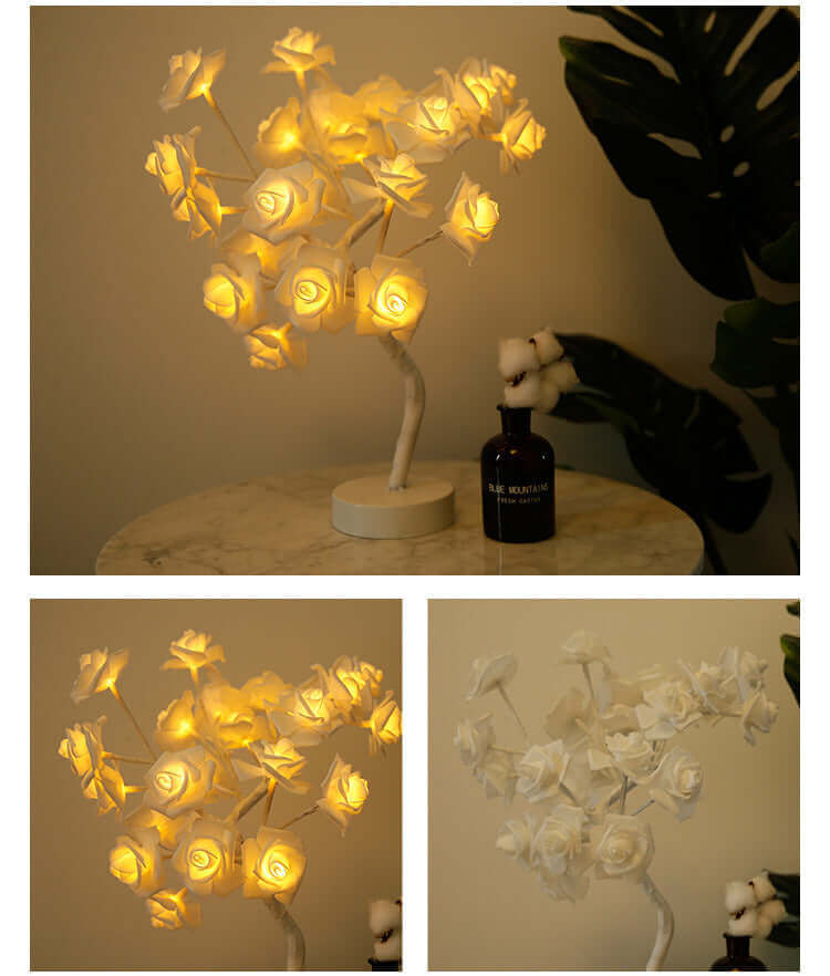 Lampe LED à piles USB en forme de fleur de Rose, luminaire décoratif d'intérieur, idéal pour une Table, un bonsaï, une chambre à coucher ou une chambre à coucher