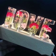 Lampe de table créative à fleurs séchées, veilleuse avec lettres d'amour