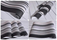 Striped Non-Woven Wallpaper - Multilayered Design in Black, White, and Color Stripes