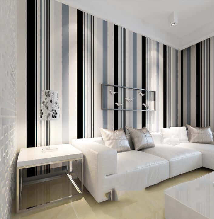 Striped Non-Woven Wallpaper - Multilayered Design in Black, White, and Color Stripes