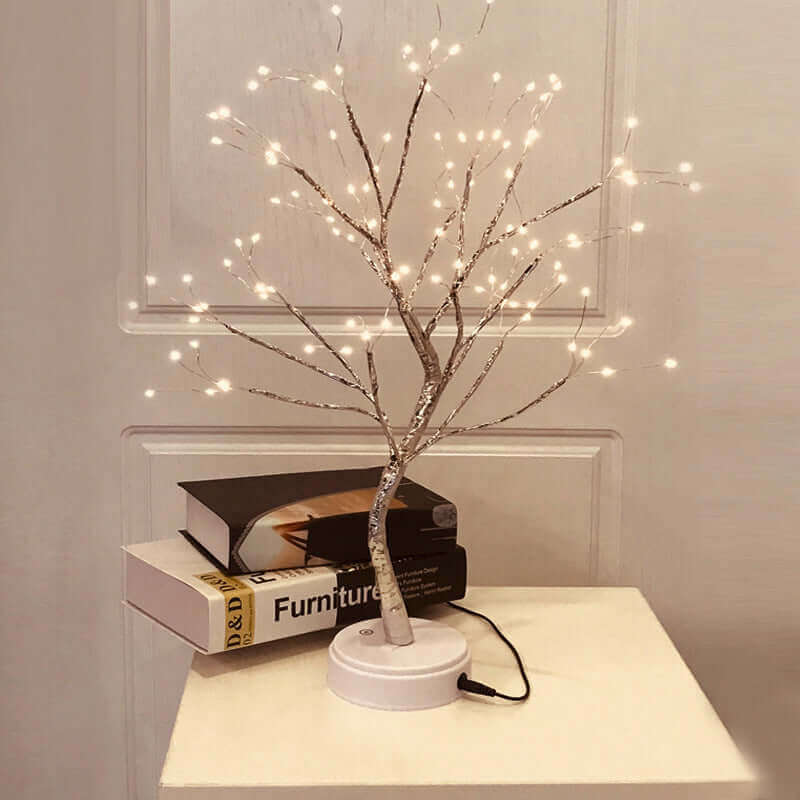 Lampe LED USB en forme d'arbre à feu en fil de cuivre, veilleuse