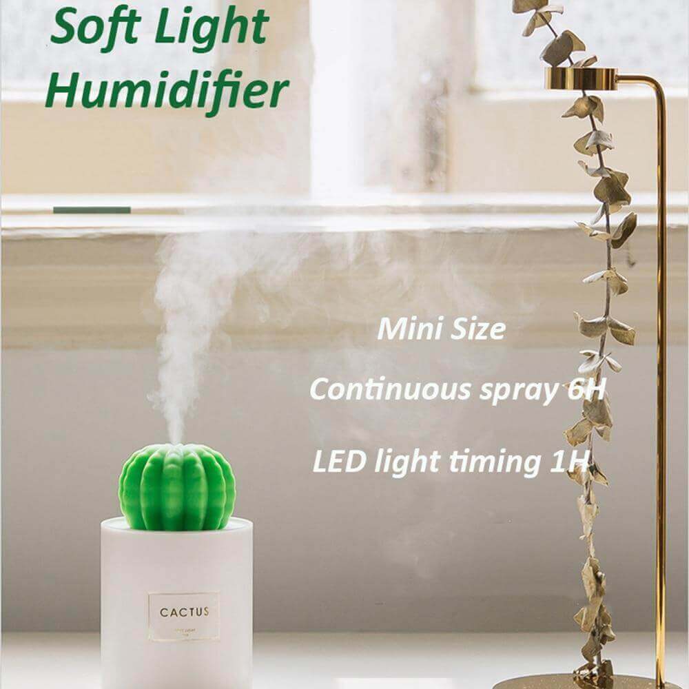 Humidificateur d'air à lumière LED douce de 280ML, diffuseur d'huile essentielle et d'arôme ultrasonique de Cactus pour maison et voiture, Mini purificateur d'air USB