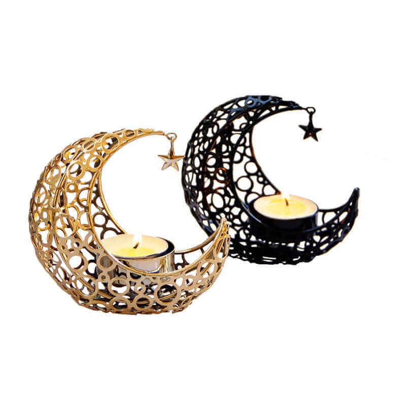 Leichter Luxus Halbmond Stern Mond Schwarz Gold Metall Kerzenhalter Moderne Romantische Hochzeit Weihnachten Kerze Tasse Wohnkultur