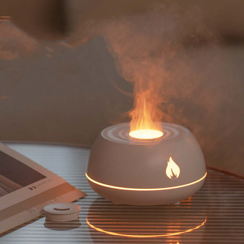 Flammenbefeuchter, Aromatherapie-Diffusor, 7 Farben, Licht, Heimluftbefeuchter, 130 ml, USB-Raumduft, ätherisches Öl-Diffusor