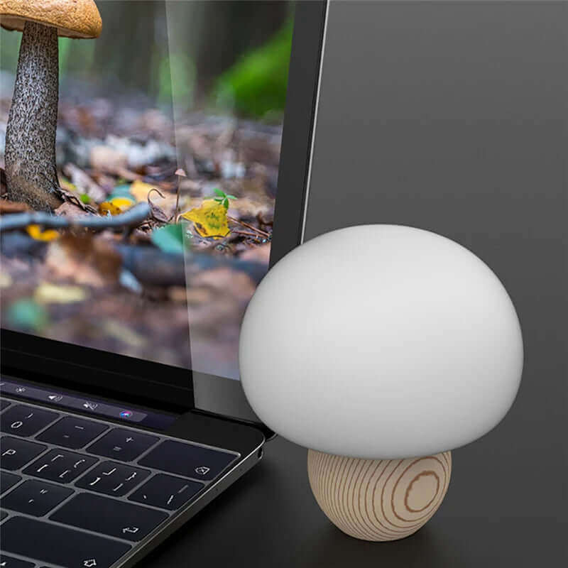 Lampe LED en Silicone, luminosité réglable, interrupteur en forme de champignon, Base en bois, minuterie, veilleuse, cadeau pour enfants