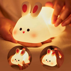 Mignon LED veilleuse capteur tactile dessin animé enfant veilleuses grand visage lapin Silicone veilleuse cadeau de noël lampe de chevet décor à la maison