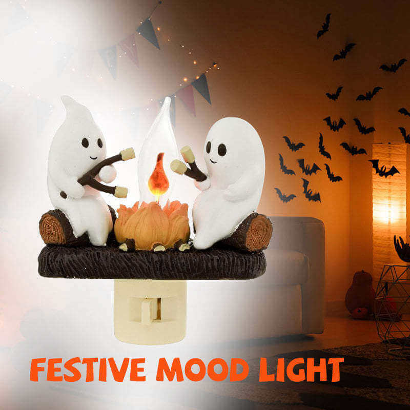 2024 geist Lagerfeuer Flackern Nachtlicht 2 Geister Braten Stecker Wand Spooky Feuer Marshmallow Nacht Licht Für Halloween Decor