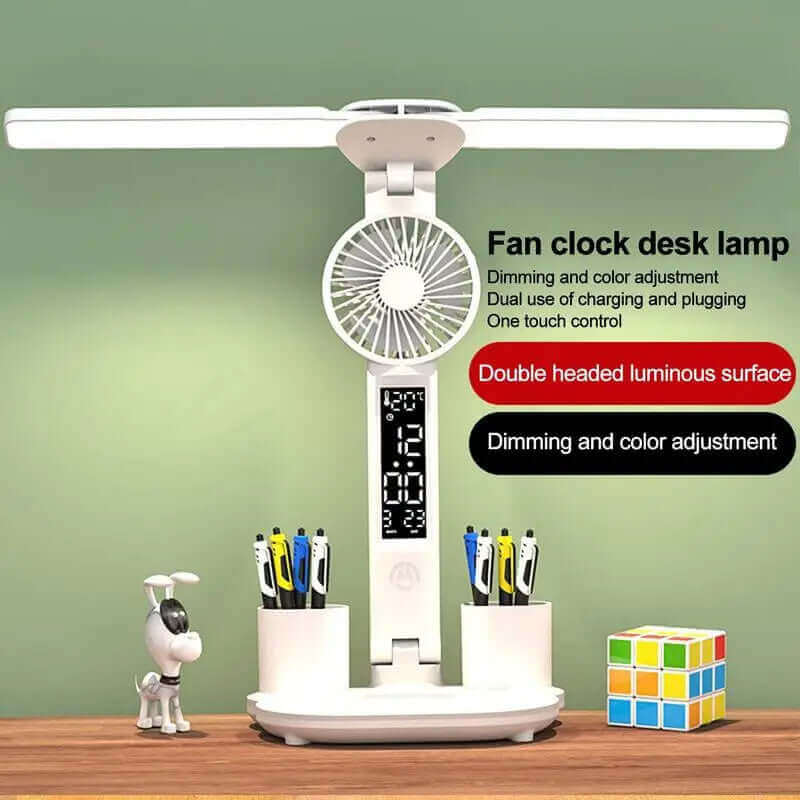 Lampe de Table LED pliable, Protection des yeux, lampe de bureau multifonction avec thermomètre, calendrier, ventilateur, porte-stylo, étude, lecture