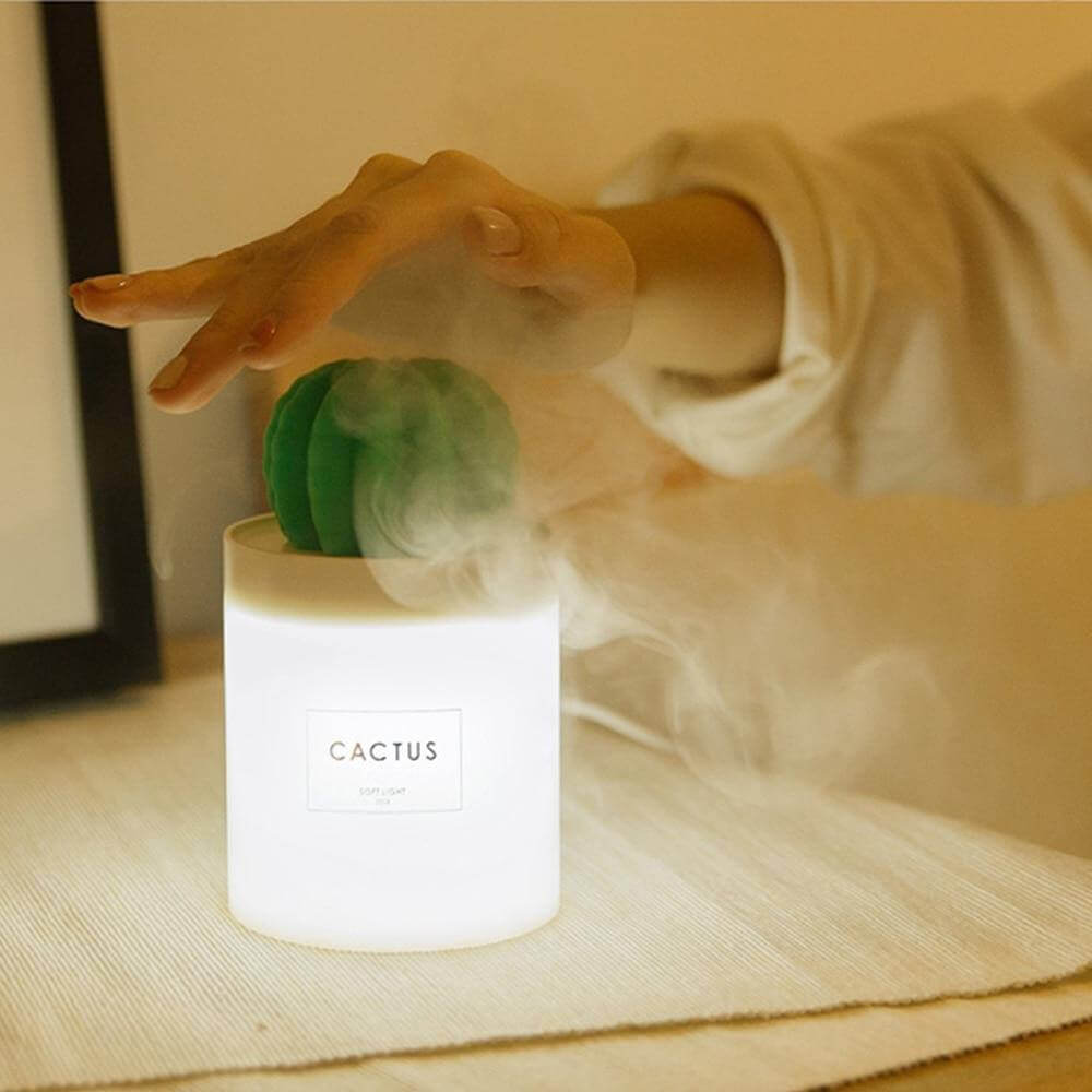 Humidificateur d'air à lumière LED douce de 280ML, diffuseur d'huile essentielle et d'arôme ultrasonique de Cactus pour maison et voiture, Mini purificateur d'air USB