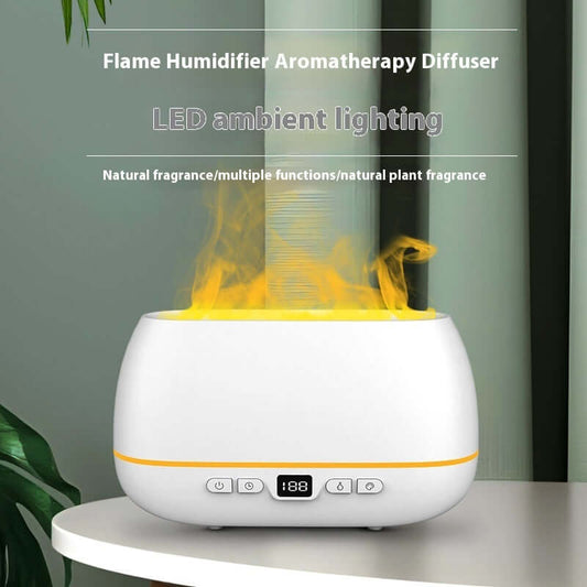 Diffuseur d'arômes avec humidificateur et flamme à brouillard épais, lumière d'ambiance USB