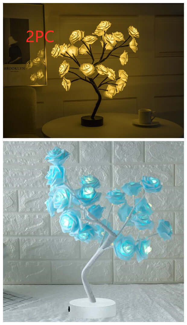 Lampe LED à piles USB en forme de fleur de Rose, luminaire décoratif d'intérieur, idéal pour une Table, un bonsaï, une chambre à coucher ou une chambre à coucher