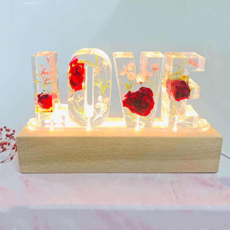 Creative Dried Flower Night Light LOVE Letter Table Lamp