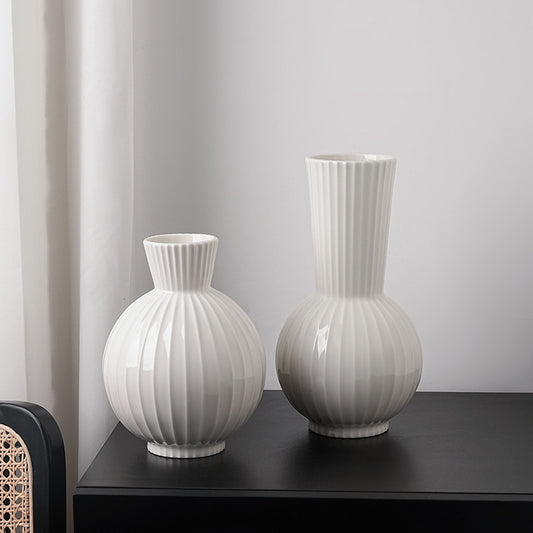 High-grade Living Room Table Decoration White American Striped Ceramic Vase
