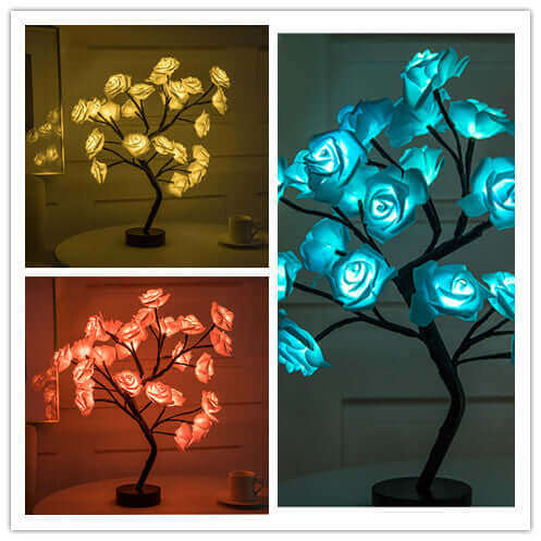 Rosen-Blumen-Lampe, USB, batteriebetrieben, LED-Tischlampe, Bonsai-Baum, Nachtlichter, Girlande, Schlafzimmer, Dekoration, Lichter, Heimdekoration