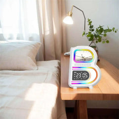 New B-Shaped Blutooth Speaker Multifunctional Smart Music Rhythm Lighting Phone Wireless Charger TF Card AUX Input Standard Mode