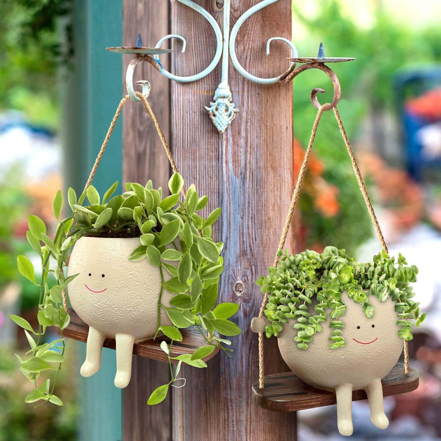 Plant Hanger Baskets Lovely Swing Face Planter Pot Succulent Flower Pots Balcony Wall Hanging Planter Decor Home Garden Supplies