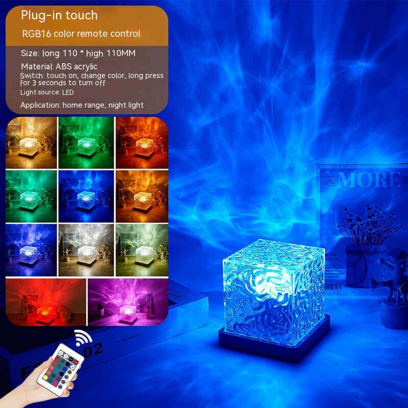 LED Water Ripple Ambient Night Light USB Rotating Projection Crystal Table Lamp RGB Dimmable Home Decoration 16 Color Gifts