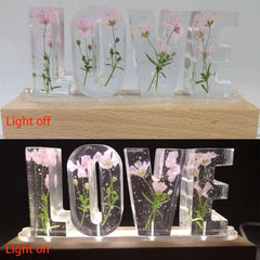 Lampe de table créative à fleurs séchées, veilleuse avec lettres d'amour