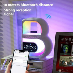 2024 Nouveau haut-parleur Bluetooth en forme de B Multifonctionnel Smart Music Rhythm Lighting Téléphone Chargeur sans fil Carte TF Entrée AUX Mode standard