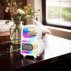 New B-Shaped Blutooth Speaker Multifunctional Smart Music Rhythm Lighting Phone Wireless Charger TF Card AUX Input Standard Mode