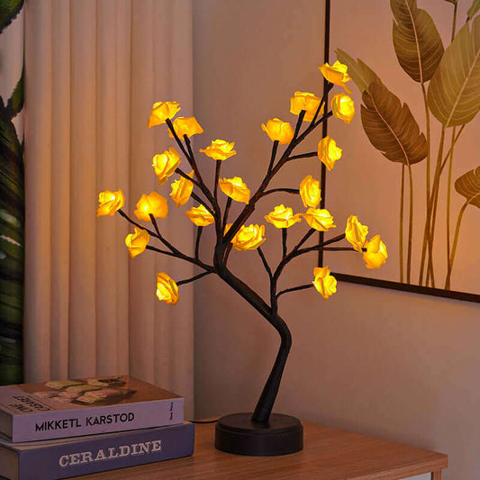 Lampe de Table en forme d'arbre à fleurs et de roses, veilleuse féerique de bureau, alimentée par USB, cadeaux pour mariage, saint-valentin, décoration de noël