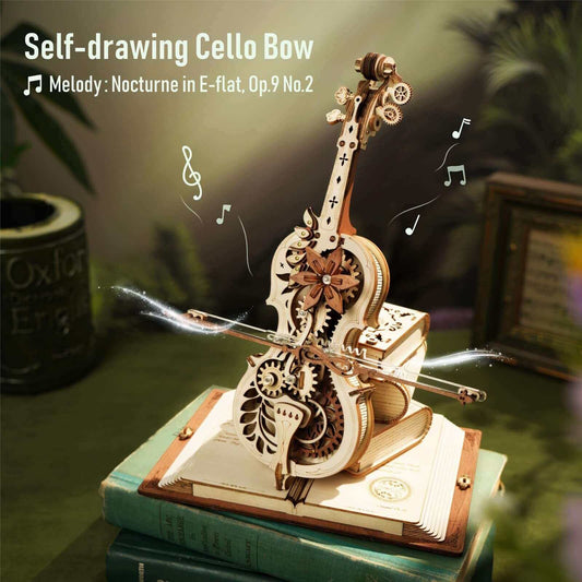 Robotime ROKR Magic Cello Mechanical Music Box Moveable Stem Funny Creative Toys For Child Girls 3D Wooden Puzzle AMK63