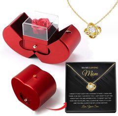 Coffret à bijoux tendance Pomme rouge Cadeau de Noël Collier Rose éternelle pour fille Fête des mères Cadeaux de Saint Valentin avec fleur artificielle Rose Boîte à bijoux