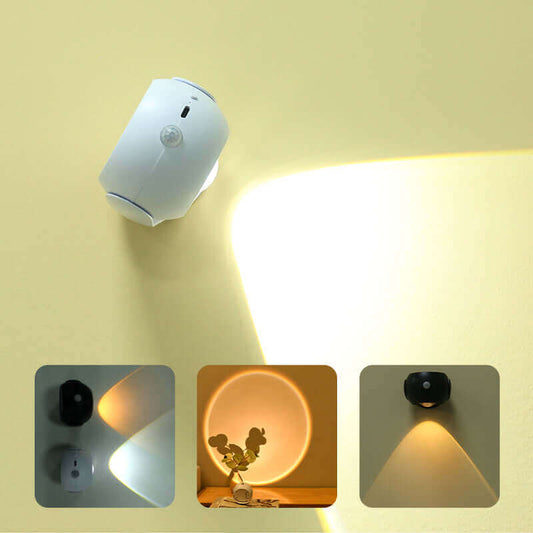 Adjustable Angle Human Sensing Light - Wireless Sunset Light for Indoor Use, Rechargeable Wall