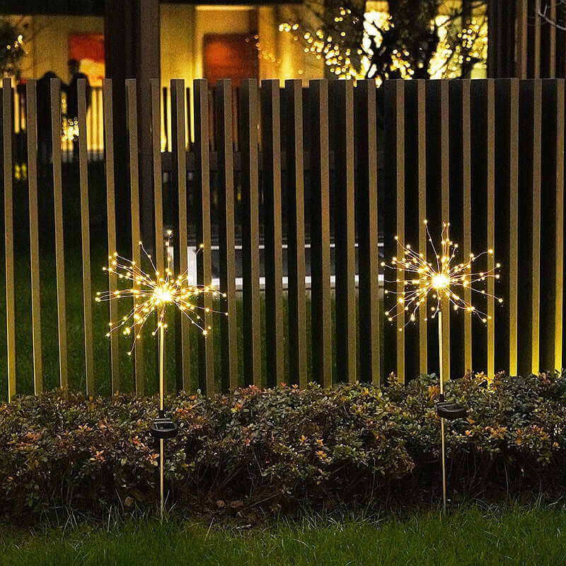 Nouvelle prise de terre feu d'artifice solaire éclairage LED chaîne fil de cuivre décoration de jardin extérieur étoiles lumières lumières de noël