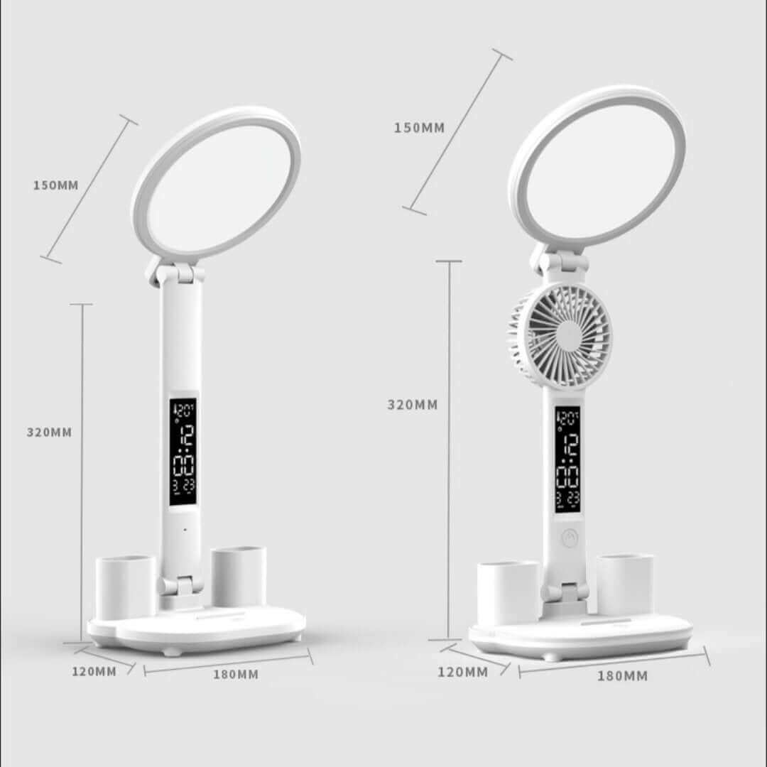 Horloge LED lampe de Table USB rechargeable lampe de bureau à intensité variable ventilateur LED enfichable lumière pliable Protection des yeux lecture veilleuse