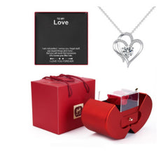 Coffret à bijoux tendance Pomme rouge Cadeau de Noël Collier Rose éternelle pour fille Fête des mères Cadeaux de Saint Valentin avec fleur artificielle Rose Boîte à bijoux